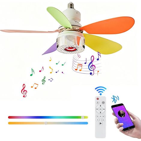 2 Ventilateur de plafond de 52 cm,petit ventilateur lumineux LED, RGB, 3 vitesses de ventilation, base non incluse (1/5)
