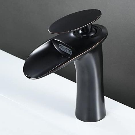 Robinet de salle de bain cascade noir – Mitigeur de lavabo en laiton brossé – Installation mono-trou – Aérateur pour jet doux