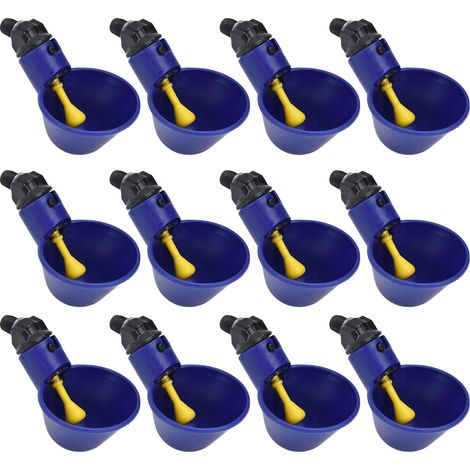 12 Pièces Becs Verseurs G1/8 Filetage Mâle pour Volailles avec Commutateur Automatique et Ressort (Petit Bol Bleu, Vis Noires)