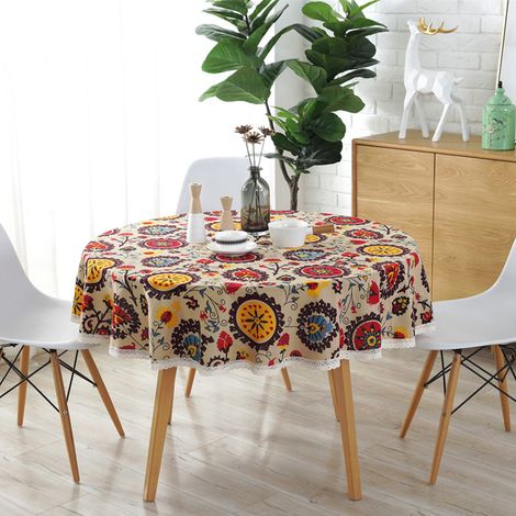 Nappe – linge de table – nappe d'extérieur – nappe de jardin – nappe décorative pour l'intérieur et l'extérieur – nappe ronde – nappe de protection – Diamètre 150 cm (1/5)