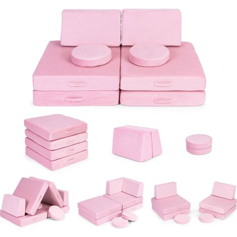 Groes faltbares modulares sofa fur kinder zum selbermachen 8 weiche kissen - rosa ecotoys
