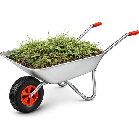 Carriola in acciaio zincato robusta e leggera - Capacità 80 litri e portata da 100 kg - Carrello con struttura in acciaio, manici gommati e ruota diam (1/5)