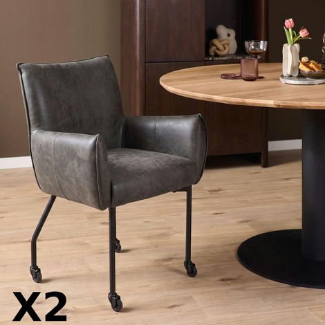 Chaise gris anthracite à roulettes et accoudoirs (x2) KASO (1/5)