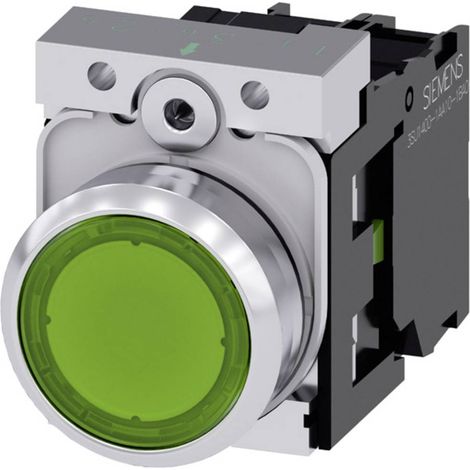 Siemens 3SU11520AB401BA0 3SU1152-0AB40-1BA0 Pulsante illuminato Anello frontale in metallo, Lucido, Piatto Verde 1 pz. (1/4)