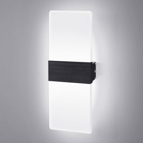 Applique Murale Intérieure LED 12W Blanc Froid 6500K Lampe Murale Moderne en Acrylique Applique Éclairage Haut et Bas Luminaire Mural Interieur pour Couloir Escalier Salon Chambre - Noir (1/5)