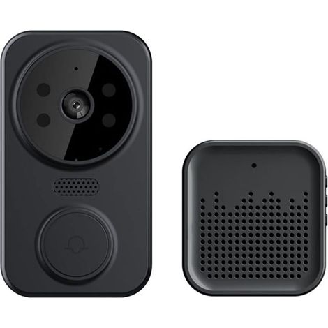 Sonnette vidéo à distance sans fil, Smart Home Wifi Door Bell Carillon de caméra de sonnette sans fil extérieur Interphone audio bidirectionnel Vision nocturne Smart Life APP Control,Noir (1/4)
