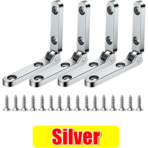 (Argent - Lot de 10 - (Avec vis)) Charnière en alliage de zinc pour boîtier en bois avec vis, charnière pliante pour boîte à bijoux, charnière pour tiroir de meuble, quincaillerie et outils avec vis (1/5)