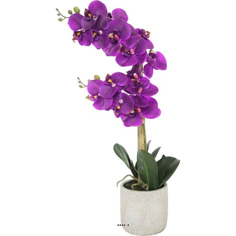 Orchidée phalaenopsis faux 2hampes 14fleurons +pot H60cm D20cm Pourpre - couleur: Pourpre