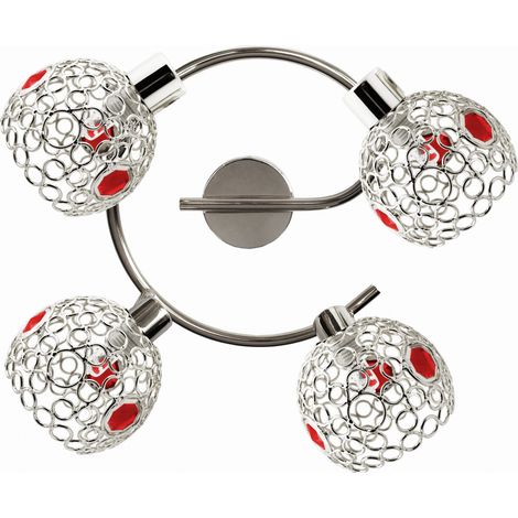Plafoniera Candellux Aron 4xG9 cromata rossa 44cm cristallo (1/2)
