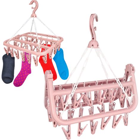 Tendedero de ropa plegable de plástico - rosa (1/5)