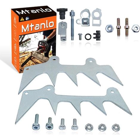 2 pièces Kit de barre de butée et tendeur de chaîne pour Stihl MS660 MS460 440 046, Kit de barre de butée/chien de coupe, Tendeur de chaîne, Tige de barre, Écrou de barre (1/5)
