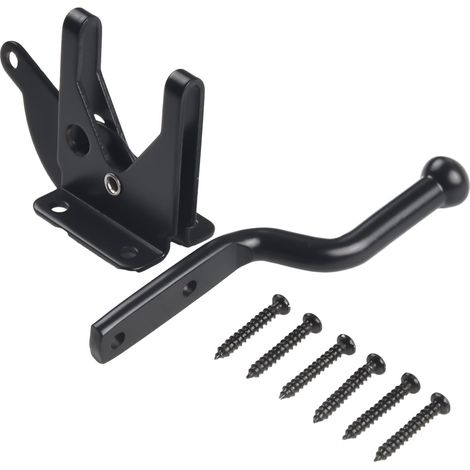 Heavy-duty self-locking door latch in black steel for garden sheds, fences, weather-resistant sliding bolt with screws (1/5)