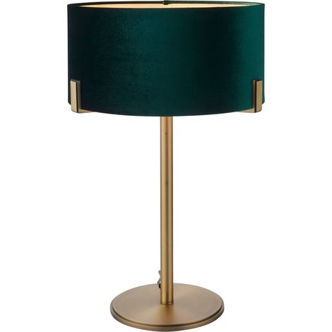 Lampada da tavolo in ottone anticato opaco, paralume in velluto verde (1/5)