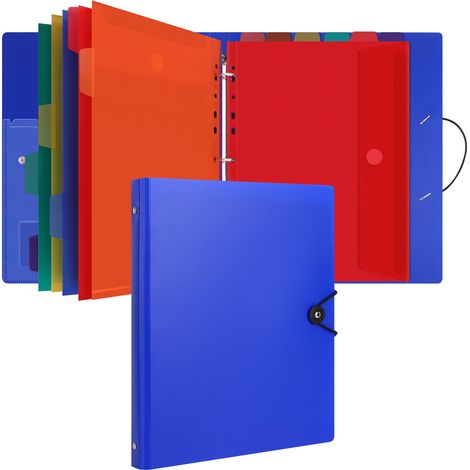 Classeur avec 12 Pochettes Perforées pour Documents Format A4 - Pochette Plastique, Trieur Document Pochette Plastique A4 avec Rabat - Maison/Bureau (Bleu) (1/4)
