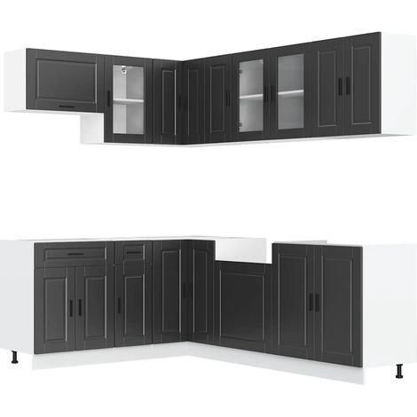 Maison Exclusive - Mueble de cocina Porto negra 11 piezas madera