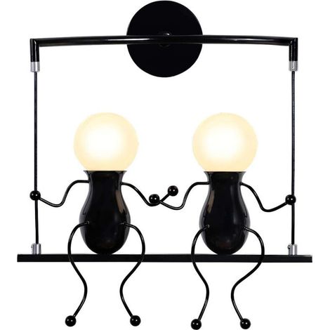 Noir Moderne Lampe Murale Double E27 Douille Applique Créatif Simplicité Design Petite Personne Créatif E27 Luminaire pour Chambre d'enfant Couloir Décoratives Eclairage Cuisine Loft Bar (1/4)