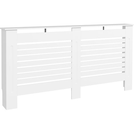 HOMCOM White Painted Radiator Cover Wooden Cabinet Horizontal Slats Modern Style