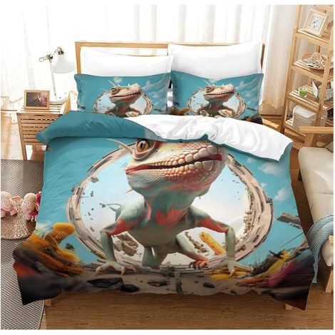 Le Lézard Housse De Couette Animaux Sauvages, Parure De Lit 3 Pièces Double(200x200 cm), Sets De Housses De, - COI (1/4)