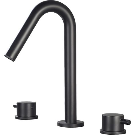 Mitigeur pour vasque - laiton - noir - 3 trous - 2 poignées (1/5)