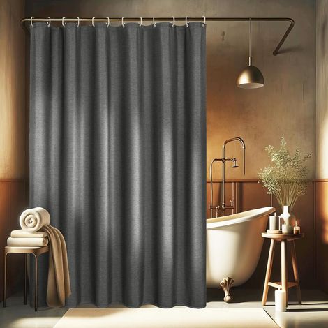 1 Rideau de douche, Lin texturé gris foncé, Tissu polyester imperméable, 12 Anneaux, Salle de bain (1/5)