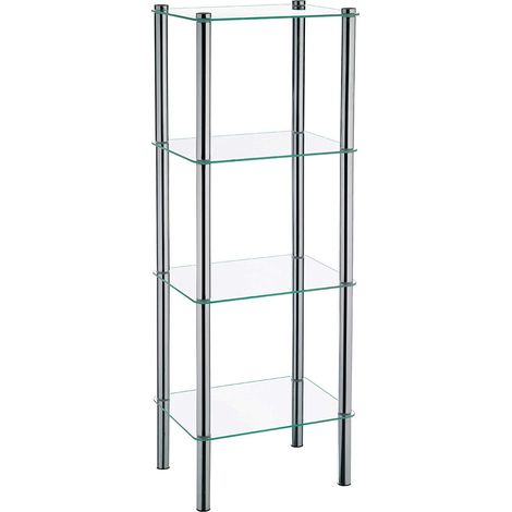 kela 18051 Scaffale, 4 Ripiani, Metallo/Vetro di sicurezza, 40x 30x 106 cm, Lars, Cromato (1/4)