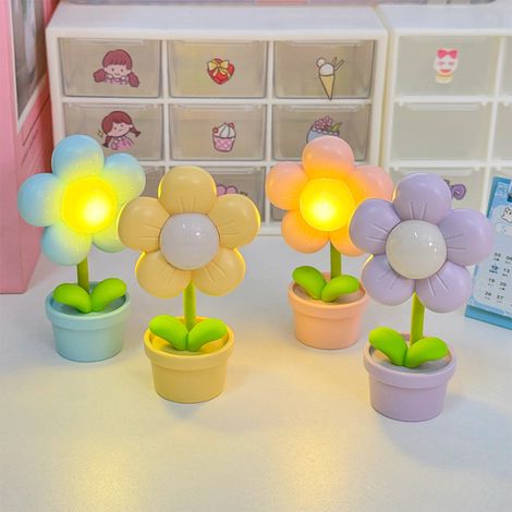 Sollbry 4 pcs Veilleuse en forme de fleur de dessin animé à piles, lampe de chevet pour chambre d'enfant(rose,Jaune, violet, bleu) (1/5)