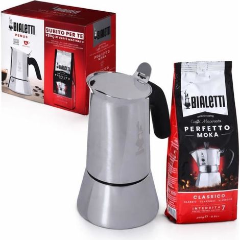 Bialetti VENUS italienische Kaffeemaschine + 1 Paket Moka Classico Kaffee 250 g - Kapazität 6 Tassen - Silber - induktionsgeeignet (1/5)