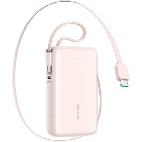 Powerbank 10000mAh 35W mit einziehbarem USB-C-Kabel und USB-C-Trageband – Pink (1/3)