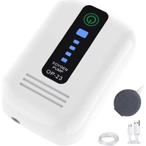 Pompa ad aria per acquario, potente ma silenziosa, compatta e ricaricabile tramite USB, adatta per vasche idroponiche e acquari da esterno.