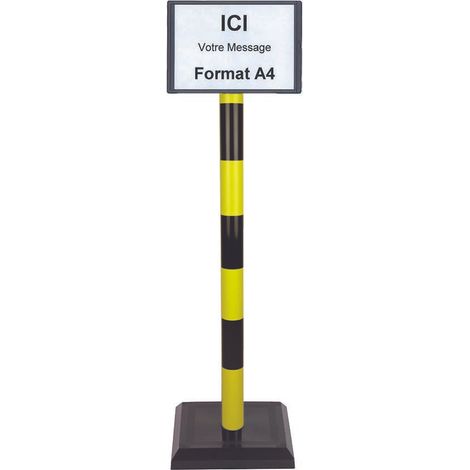 Poteau PVC Jaune/Noir sur socle lesté 3kg avec support d'information A4 - 2000550