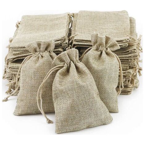 100 PCS Sac Jute, Petite Pochette Tissu , Pochette Lin 100 PCS , Sac De Toile De Jute Pochon Dragees Sachet Lavande Mariage Petit Sachet Cadeau Pochette Cadeau Bijoux(13.5 x 9.5cm) (1/4)
