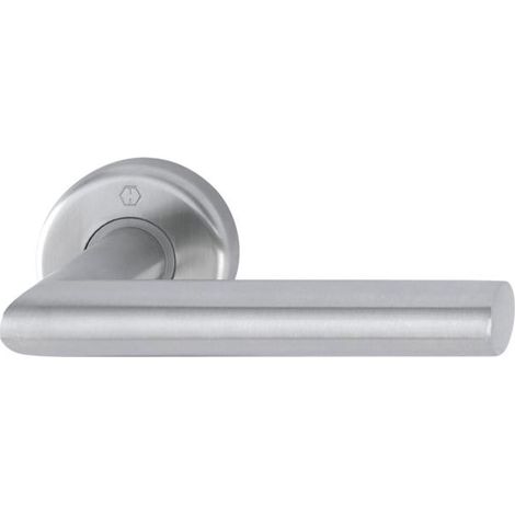 Hoppe – Lot de 2 poignées de porte Utrecht inox – Pour portes intérieures – Finition mate – Système de rosace intégré (1/2)