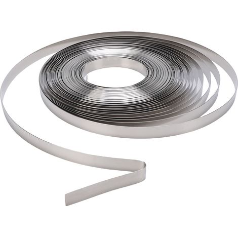 Bobine de feuillard en acier inoxydable de 30,5 m (100 pi) de longueur, 19 mm (3/4 po) de largeur et 0,5 mm (0,02 po) d'épaisseur. Feuillard d'emballage robuste. (1/5)