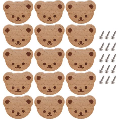 Pomelli per cassetti in legno con motivo a orso per bambini, cassettiere, armadi, cucine