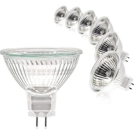 Ampoules Halogènes, Ampoule Spot MR16, Ampoule 12V 20W, Ampoule gu5.3 Ampoule MR16 Dimmable, 2 Broches Ampoules Halogène Blanc Chaud 2700K, Couvercle en Verre pour Plafonnier, Pack de 6 (1/5)