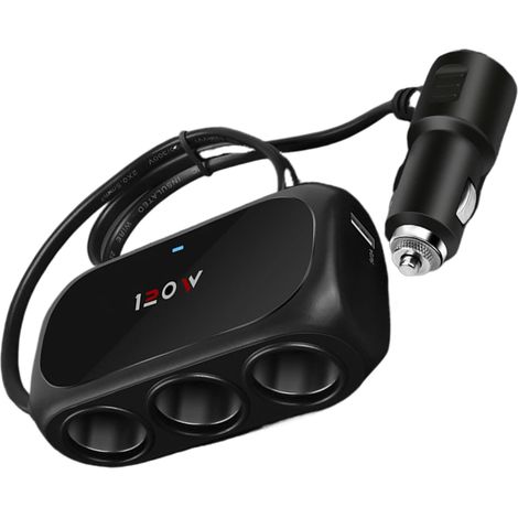 Adaptateur de chargeur de voiture, répartiteur 3 prises avec 2 ports USB, (1/5)