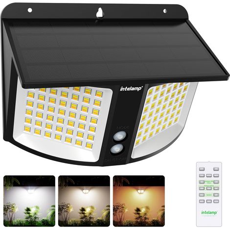 Lampe Solaire Extérieure, Détecteur Radar, 3 Températures Couleur 4000mAh Projecteur Solaire Extérieur 180° à Détection Radar, Télécommande, Idéal pour Jardin, Terrasse et Cour (1/5)