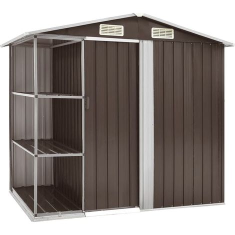 Cabane de jardin avec étagères, marron, 205x130x183 cm, fer forgé. (1/5)