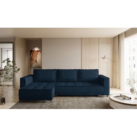 Ecksofa Schlafsofa Sofa JUNA Stoff Terra Dunkelblau Ottomane Links (1/4)