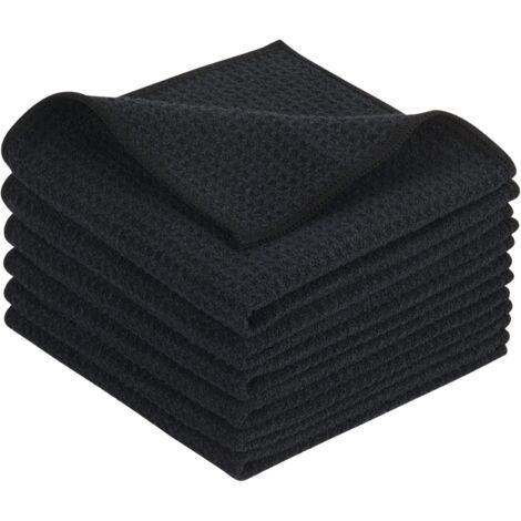 Black Microfiber Kitchen Towels, Super Absorbent Cleaning Cloths, Soft Dishcloths, Washable Kitchen Towels, 30cm x 30cm, 6 Pack