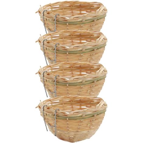 4pcs Nid D'oiseau En Bambou Tissé Pour Perroquet, Canari, Cockatiel, Accessoire Cage (1/5)
