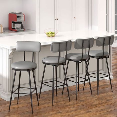 Tabouret de bar - POCKETPOP Lot de 4 - Assise 65 cm - Simili‑cuir gris foncé - Structure métal (1/5)