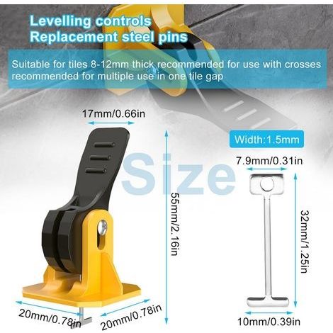 50-teiliges Fliesennivellierungsset, 2 mm selbstnivellierende Fliesenabstandshalter, Fliesennivellierungswerkzeug für Fliesenleger, mit 50 Ersatz-Stahlnadeln, für die Verlegung von Boden- und Wandflie (1/4)