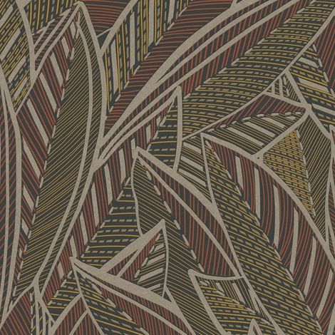 Papier peint à motifs graphiques Profhome 399331 papier peint intissé légèrement texturé avec des ornements floraux satiné brun jaune rouge noir 5,33 m2