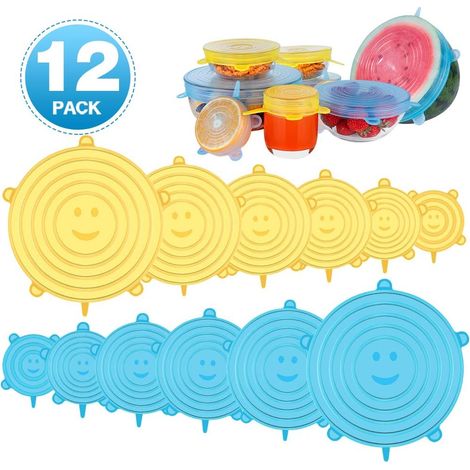 MINKUROW Coperchi In Silicone Elasticizzato, 12 Coperchi Elastici In Silicone Di Diverse Dimensioni, Per Ciotole, Tazze, Lattine, Frutta (1/5)