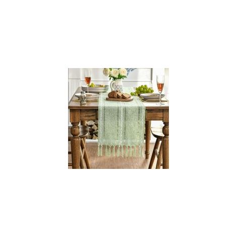 1 nappe/chemin de table rayé vert 35160cm (longueur des pompons comprise) (1/5)
