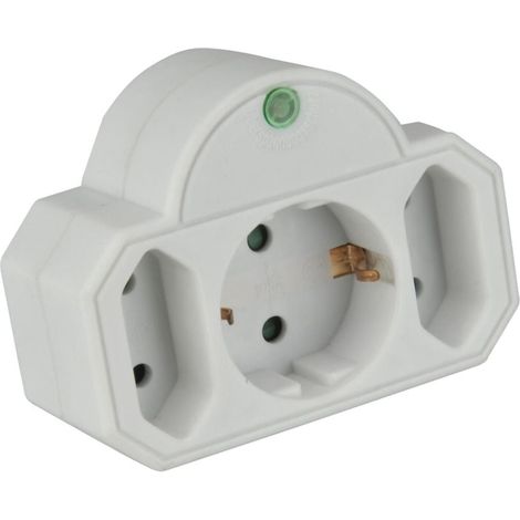 Steckdosenadapter mit Überspannungsschutz 1xSchutz-Kontakt, 2xEuro, weiß (1/2)