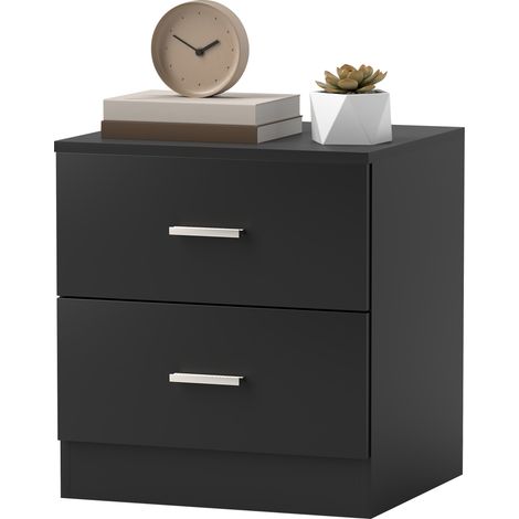 Table de chevet moderne avec 2 tiroirs, idéale pour le salon ou la chambre, 45 x 39,5 x 49 cm, noire. (1/5)