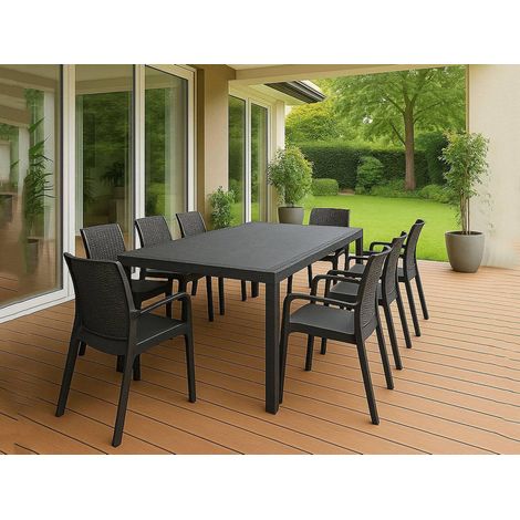 Salon d'extérieur Manarola, Table rectangulaire Extensible avec 8 chaises et accoudoirs, Anthracite (1/3)