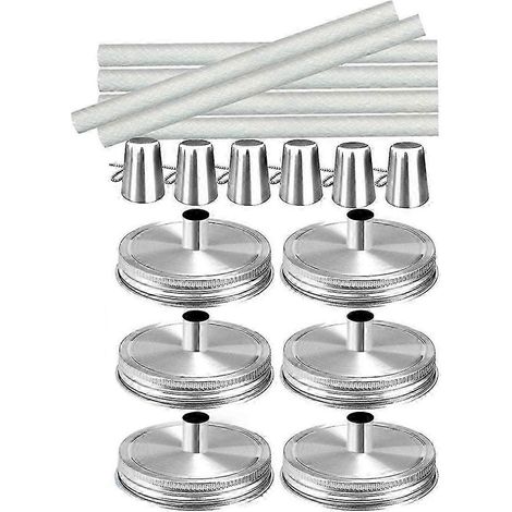 Kits de lampes torches de table en bocaux Mason, lot de 6 couvercles à ouverture standard, mèches et capuchons, lampes à huile d'extérieur. (1/5)